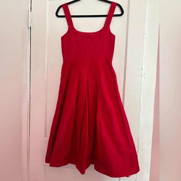 J.Crew Red Cotton Silk Fit & Flare Dress Zip Back Sleeveless Size 0 - Picture 3 of 5